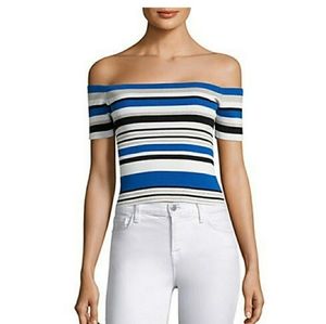 Scripted Off Shoulder Stripped Crop Top